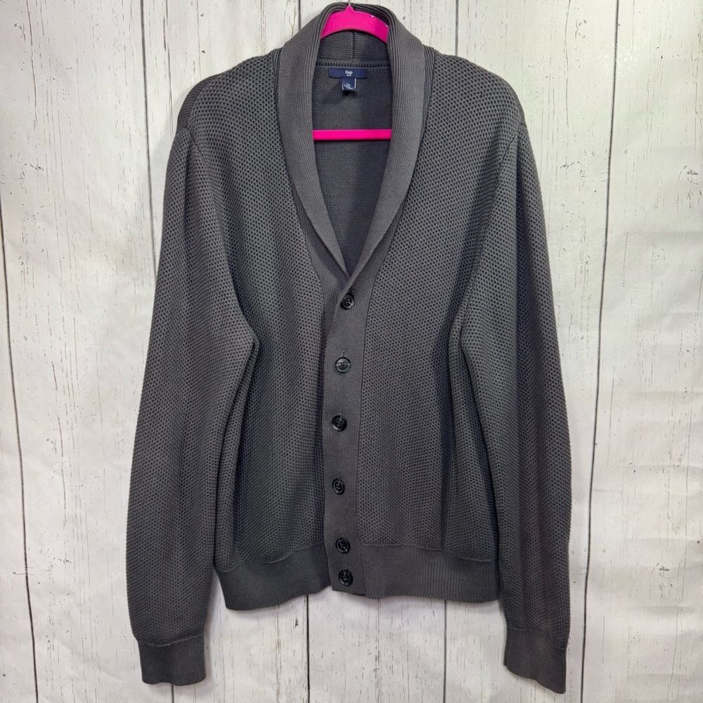 Gap Mens Shawl Collar Button Up Cardigan Sweater L Classic Knit Minimalist Cozy